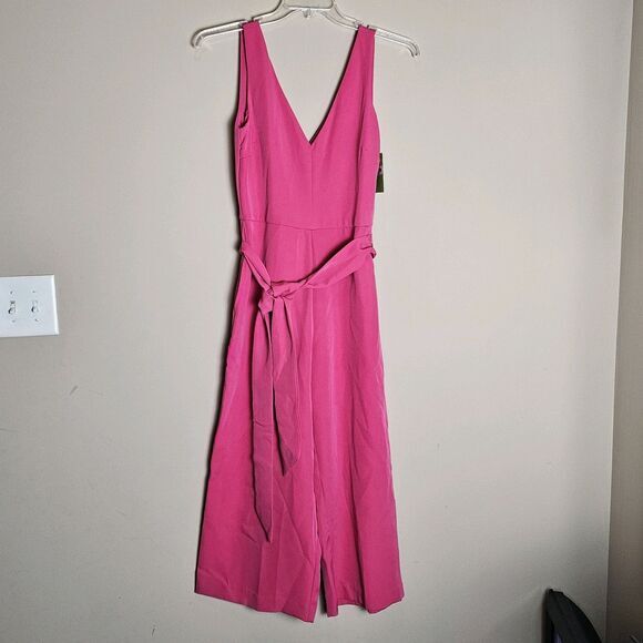 Sam Edelman Women's Hot Pink‎ V-Neck Wide Leg Tie Waist Crop Jumpsuit Size 8 NEW - Picture 12 of 12